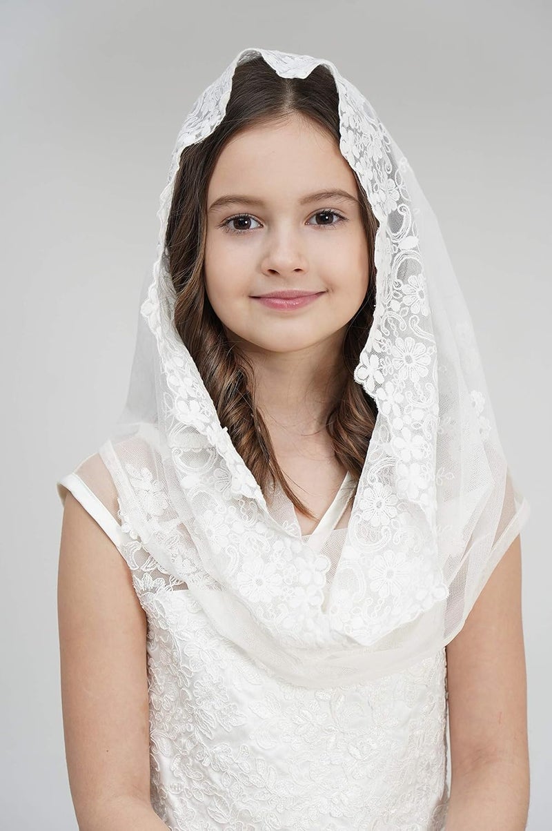 Leimandy Flowergirl Veils First Communion Veil Lace Floral Edge Veil Headwrap for Grils F5 - Image 2