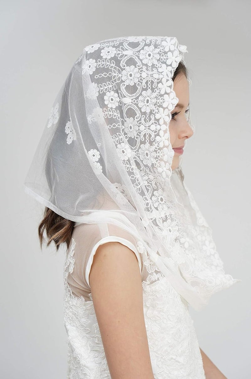 Leimandy Flowergirl Veils First Communion Veil Lace Floral Edge Veil Headwrap for Grils F5 - Image 3