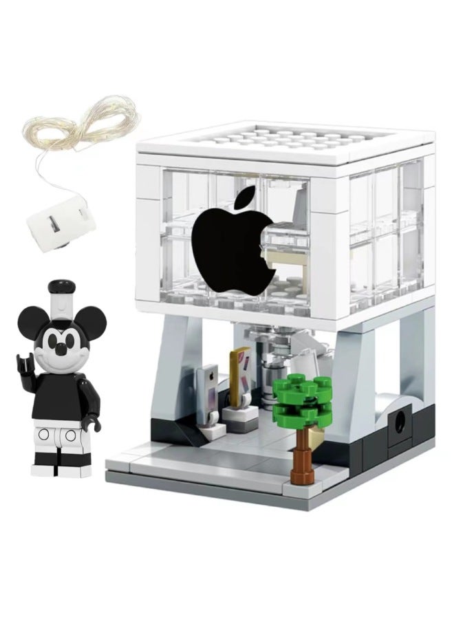 For Apple Mobile Phone Store Small Particle Building Blocks For Apple Watch Watch Watch Watch Charging Stand Doll Decoration Decoration Lights-Color:For Apple Store + Black And White Mickey + Lights  - Image 1