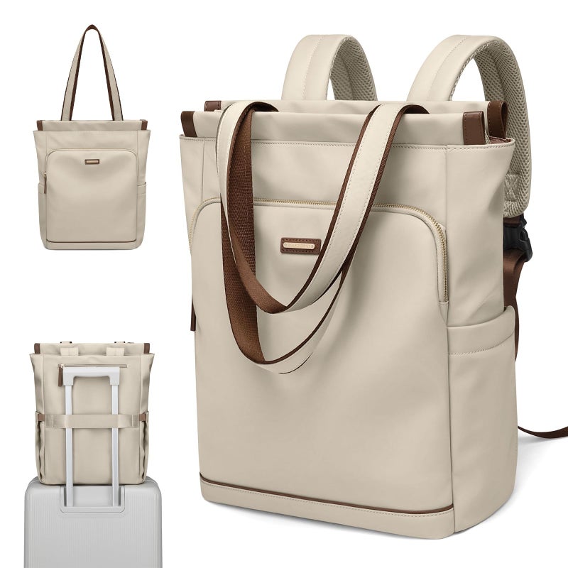 GOLF SUPAGS Convertible Laptop Backpack for Women Casual Daypack Notebook Tote Bag for Work College Travel Leisure (Apricot) - Image 1