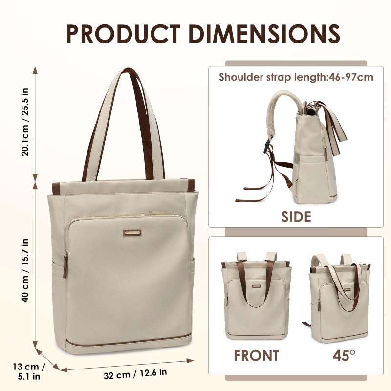 GOLF SUPAGS Convertible Laptop Backpack for Women Casual Daypack Notebook Tote Bag for Work College Travel Leisure (Apricot) - Image 5