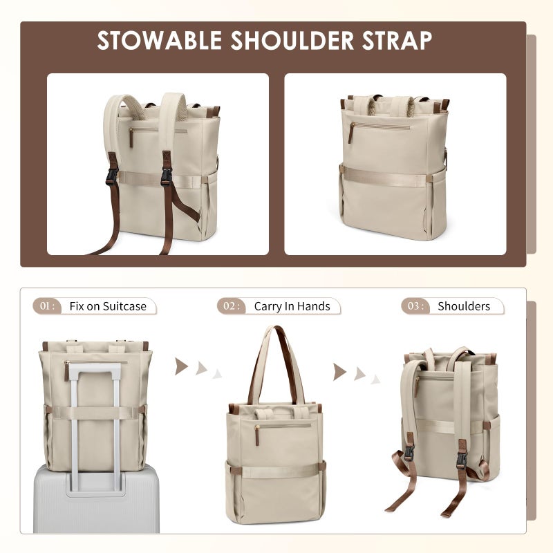 GOLF SUPAGS Convertible Laptop Backpack for Women Casual Daypack Notebook Tote Bag for Work College Travel Leisure (Apricot) - Image 4