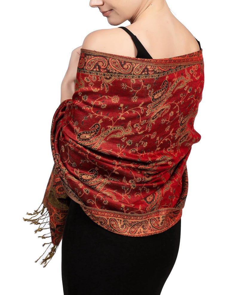 Achillea شال باهظ من أشيليا بلمسة ناعمة وقابل للعكس بتصميم بايسلي مع أطراف (أحمر) - Image 1