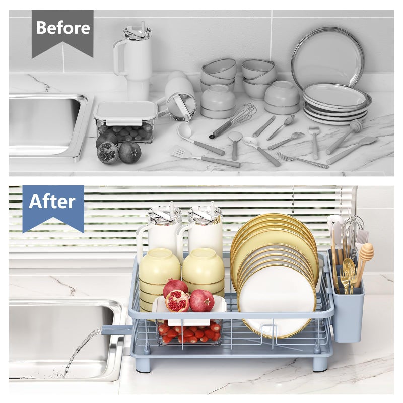 Hiviweer Blue Dish Drying Rack, Dish Rack,Space-Saving Dish Racks for Kitchen Counter with Utensil Holder,Gifts for Women Mothers Day, Kitchen Gadgets & Decor - Image 5