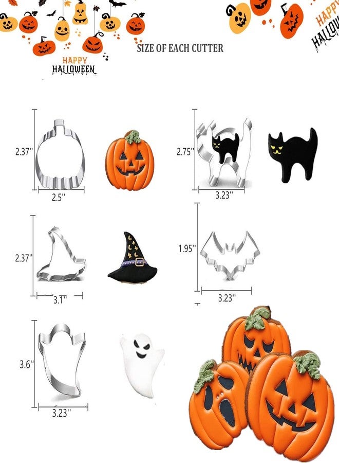 Q-BAKER Halloween Cookie Cutters Set- 5 Pieces Stainless Steel Baking Cutter Molds Pumpkin, Ghost, Witch's Hat, Bat, Cat Cookie Cutters Holiday Decorative Party Supplies - Image 3