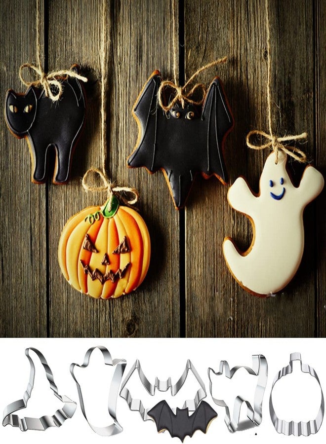Q-BAKER Halloween Cookie Cutters Set- 5 Pieces Stainless Steel Baking Cutter Molds Pumpkin, Ghost, Witch's Hat, Bat, Cat Cookie Cutters Holiday Decorative Party Supplies - Image 4