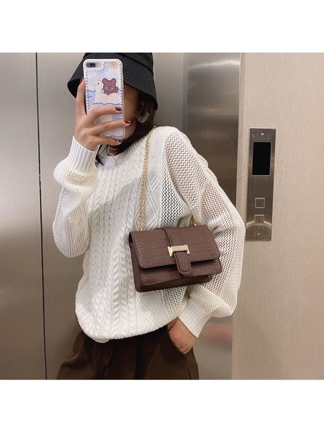 Womens Crocodile Pattern Shoulder Bag Ladies PU Leather Crossbody Bag Sling Bag Side Bag Small Square Bag Chain Shoulder Strap Carrying Bag Satchel Bag Phone Bag for GirlsCollege Students - Image 2