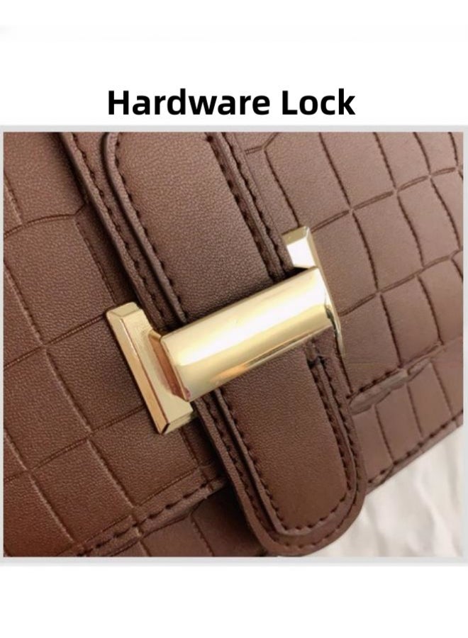 Womens Crocodile Pattern Shoulder Bag Ladies PU Leather Crossbody Bag Sling Bag Side Bag Small Square Bag Chain Shoulder Strap Carrying Bag Satchel Bag Phone Bag for GirlsCollege Students - Image 4