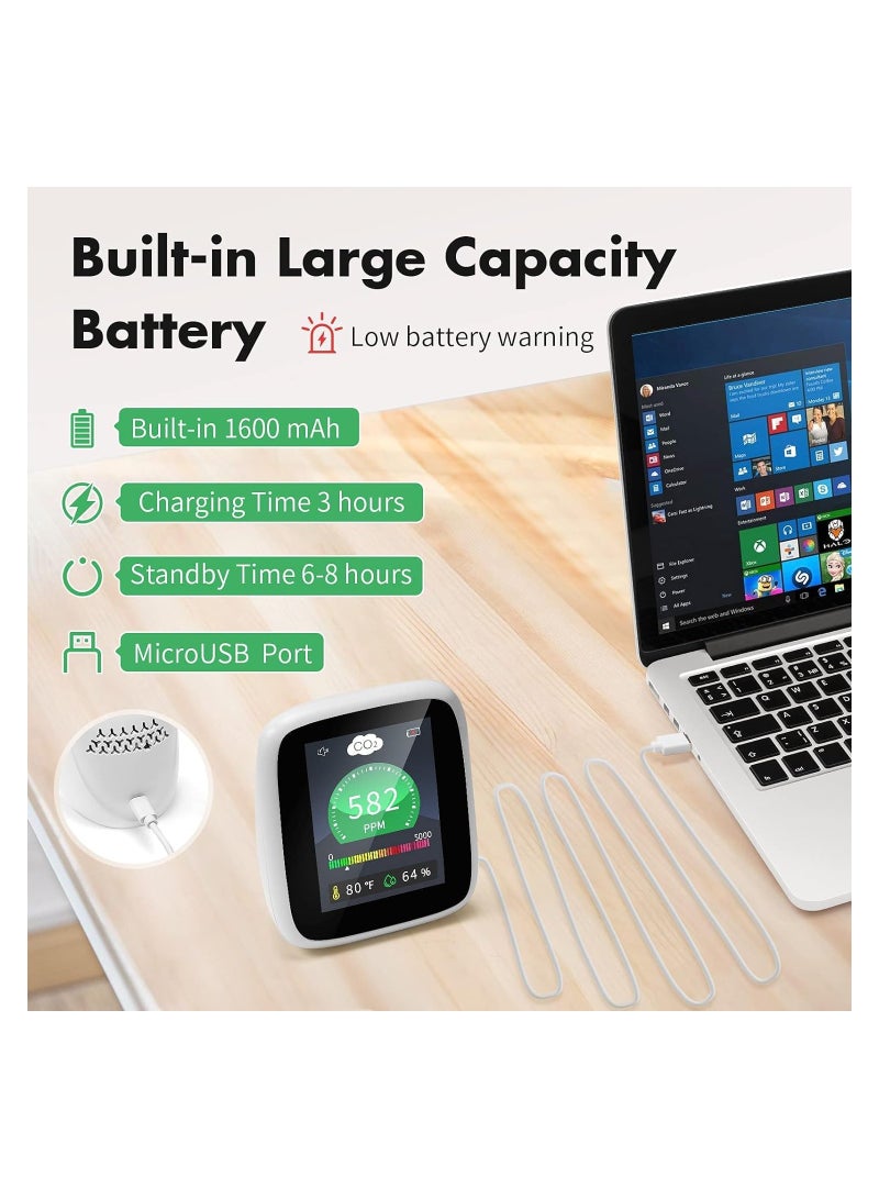 SYOSI كاشف ثاني أكسيد الكربون CO2 ، جهاز مراقبة جودة الهواء الداخلي 4 في 1 ، كاشف محمول لثاني أكسيد الكربون ، مختبر لثاني أكسيد الكربون ، درجة الحرارة والرطوبة النسبية ، متر CO2 مع إنذار ، للخيام الزراعية ، المنازل ، السيارات - Image 5