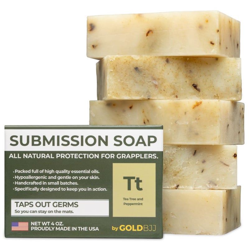 Gold BJJ Premium Tea Tree Oil Soap  USA Made Bar Soap for BJJ Jiu Jitsu Wrestling and Grappling 5Pack of 4 Ounce Soap Bars Peppermint Tea Tree