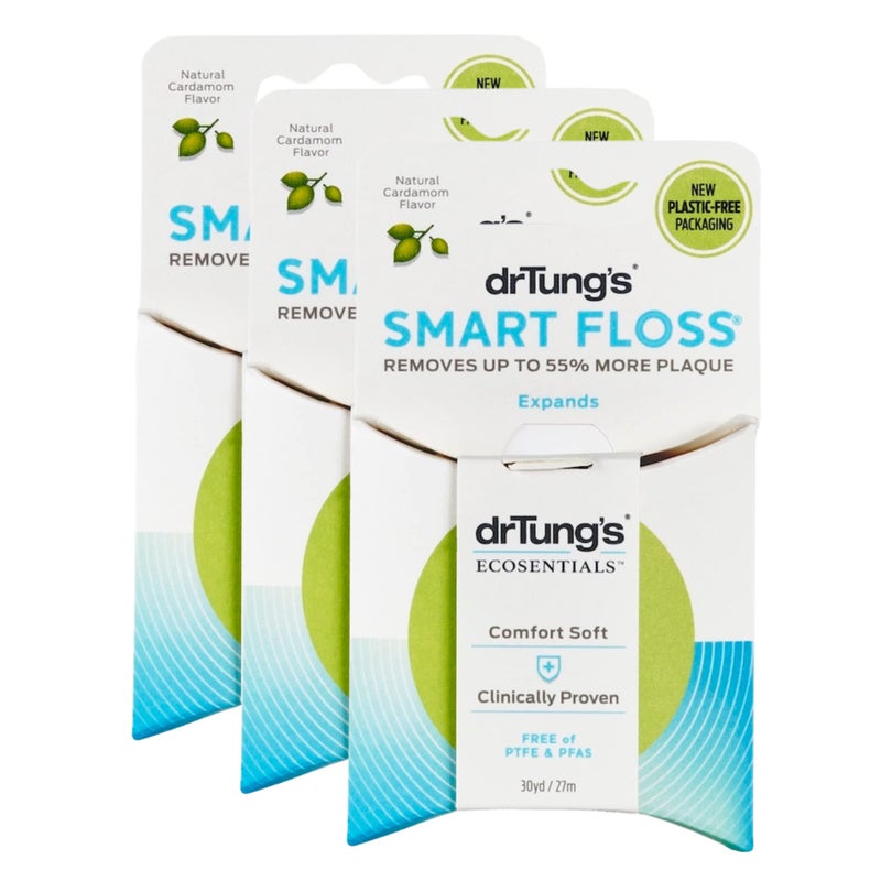 drTung's DrTungs Smart Floss Natural Floss PTFE PFAS Free Floss Gentle on Gums Expands Stretches BPA Free Natural Dental Floss Cardamom Flavor Pack of 3 