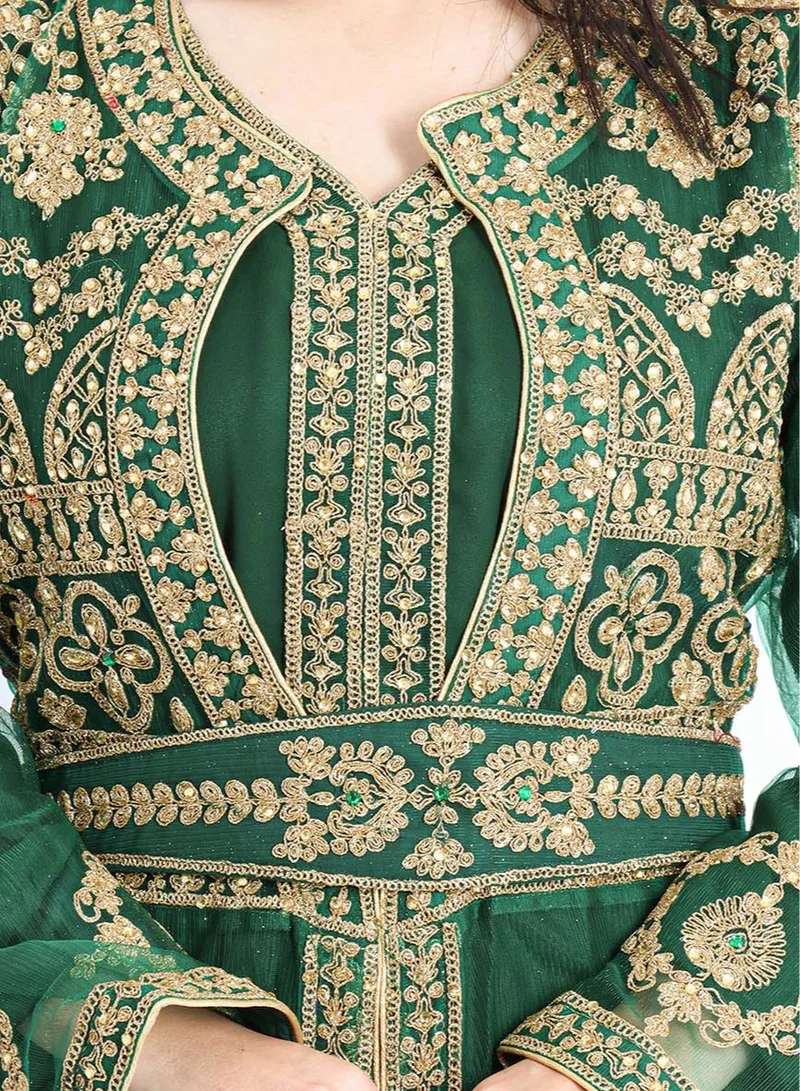 IKKXA Golden Cascade Crystal Green Kaftan IKW9645