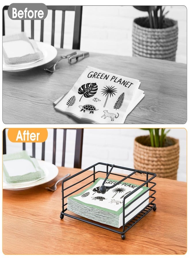 AojSup 3 Pcs Napkin Holders for Paper Napkins, Black Flat Napkins Holders, Metal Napkin Dispenser for Kitchen Tables, Farmhouse, Dinner, Outdoor - 7.1" L x 7.1" W x 2.7"H - Image 5