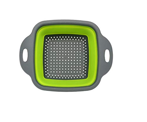 CONNECTWIDE CONNECTWIDE Collapsible Square Folding Colander Washing Drain Basket Silicone Filter Basket Size24 cm Green  - Image 1