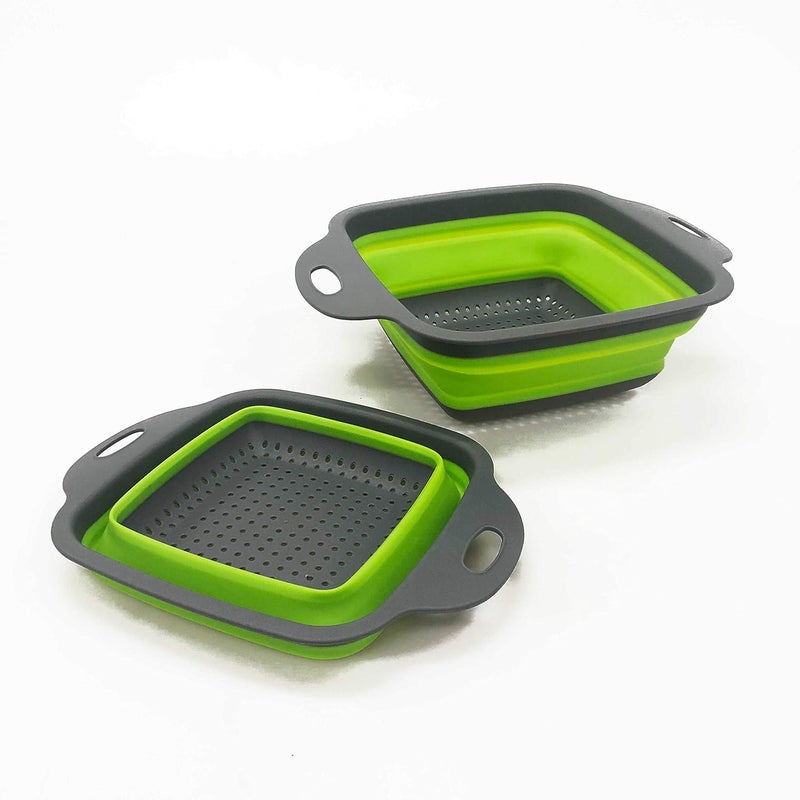 CONNECTWIDE CONNECTWIDE Collapsible Square Folding Colander Washing Drain Basket Silicone Filter Basket Size24 cm Green  - Image 2