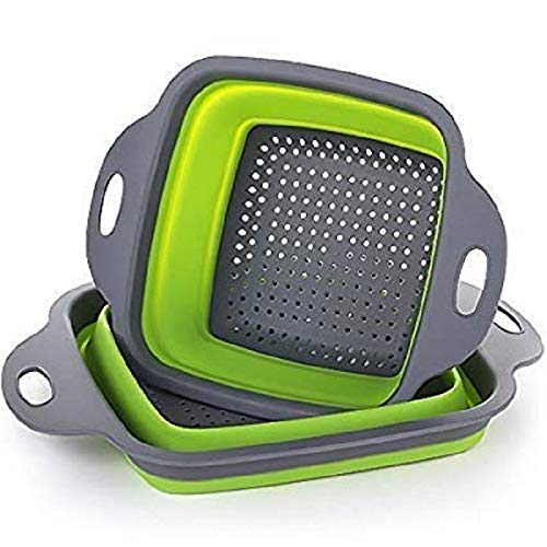 CONNECTWIDE CONNECTWIDE Collapsible Square Folding Colander Washing Drain Basket Silicone Filter Basket Size24 cm Green  - Image 3