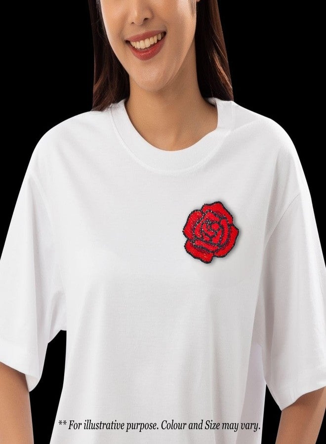 Abeo Handmade Beaded Rose Brooch, 5-6 cm, Red and Black, Traditional Embroidered Design - Image 4