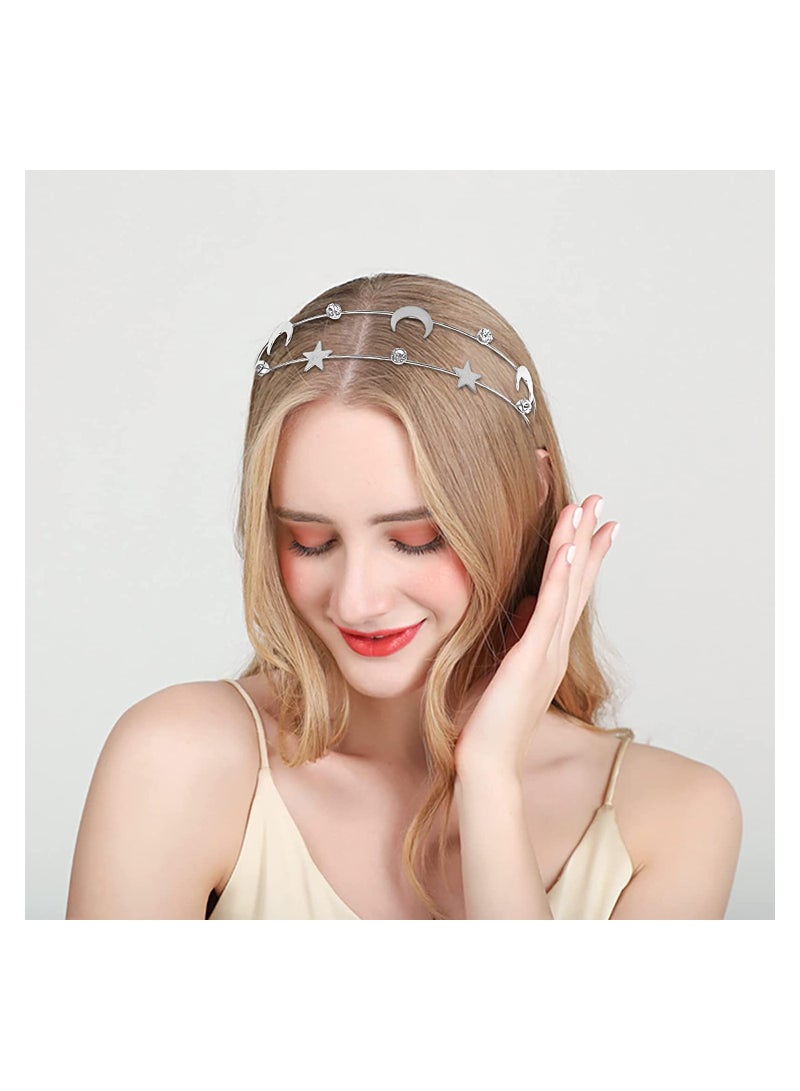 SYOSI 2 Pcs Alloy Moon Five pointed Star Headbands Bridal Hair Hoop Wedding Hair Accessories Ornaments for Elegant Women Girls - Image 3