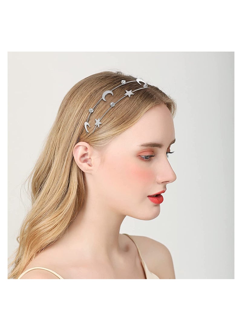 SYOSI 2 Pcs Alloy Moon Five pointed Star Headbands Bridal Hair Hoop Wedding Hair Accessories Ornaments for Elegant Women Girls - Image 5