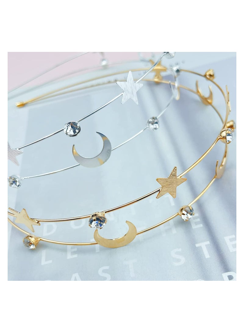 SYOSI 2 Pcs Alloy Moon Five pointed Star Headbands Bridal Hair Hoop Wedding Hair Accessories Ornaments for Elegant Women Girls - Image 2