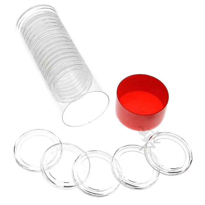 OnFireGuy 20pcs 32.7mm Direct Fit "H32" Coin Holders & Capsule Tube with Red Cap Lid for 1oz Gold Eagles | Capsules & Storage Tube for American Gold Eagles, 1oz Gold Buffalo, 1oz Gold Britannia - Image 1