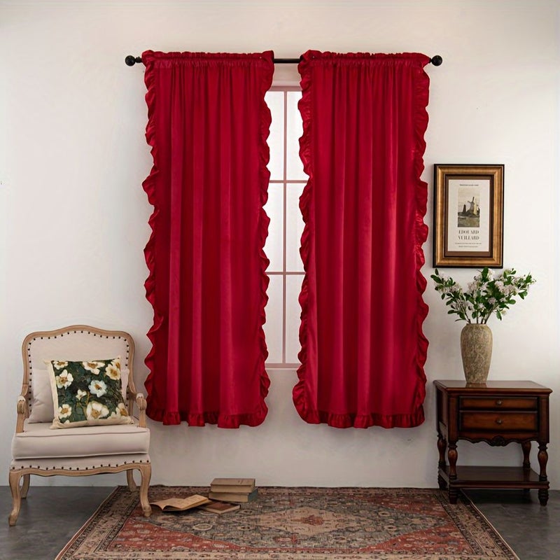 Red Velvet Curtains One Panel W52 X L63 Inch Rustic Home Decor High Ceiling Wall Backdrop For Bedroom Theater Parlor Hallway - Image 3