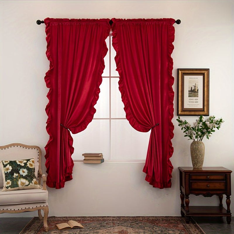 Red Velvet Curtains One Panel W52 X L63 Inch Rustic Home Decor High Ceiling Wall Backdrop For Bedroom Theater Parlor Hallway - Image 1