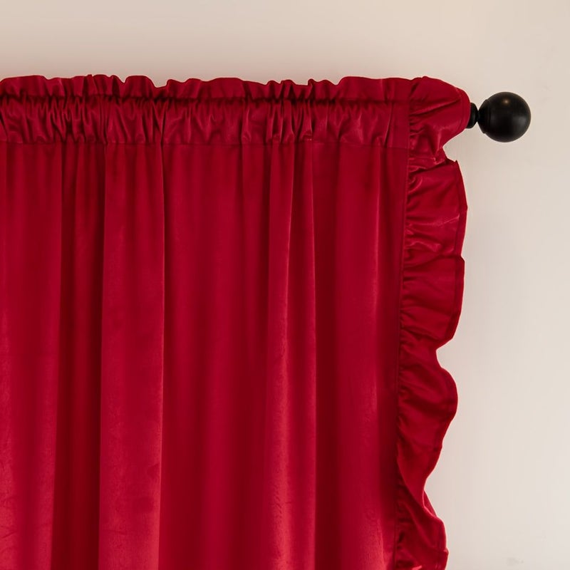 Red Velvet Curtains One Panel W52 X L63 Inch Rustic Home Decor High Ceiling Wall Backdrop For Bedroom Theater Parlor Hallway - Image 5