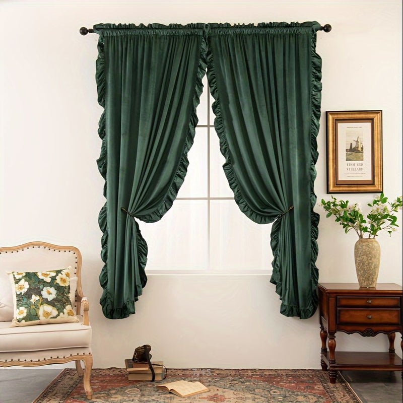 Red Velvet Curtains One Panel W52 X L63 Inch Rustic Home Decor High Ceiling Wall Backdrop For Bedroom Theater Parlor Hallway - Image 2