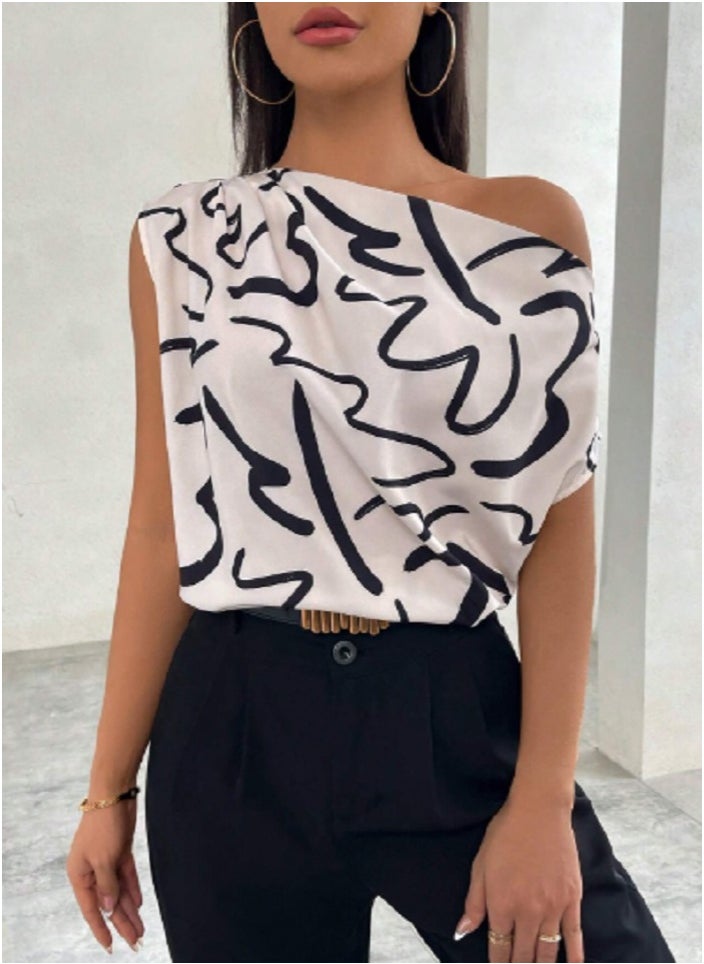 Shein Women'S Floral Print Asymmetrical Collar Shirt,Short Sleeve Tops  - Image 5