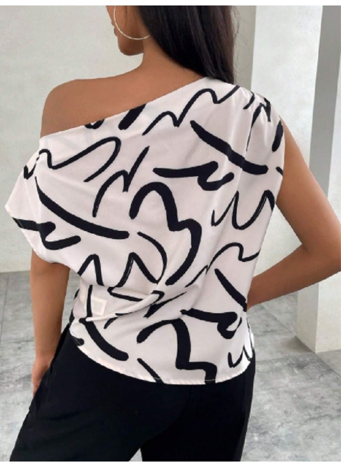 Shein Women'S Floral Print Asymmetrical Collar Shirt,Short Sleeve Tops  - Image 2