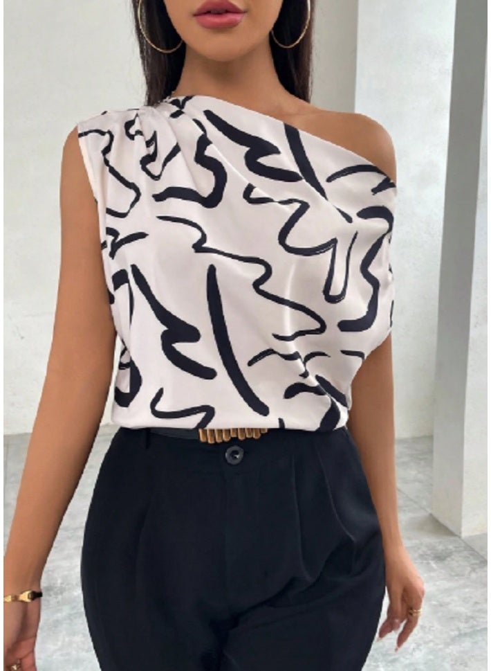 Women'S Floral Print Asymmetrical Collar Shirt,Short Sleeve Tops