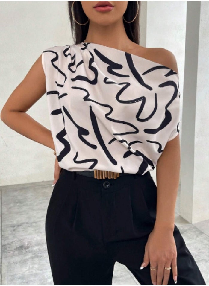 Shein Women'S Floral Print Asymmetrical Collar Shirt,Short Sleeve Tops  - Image 1