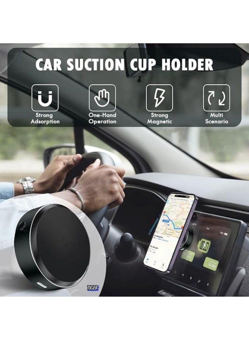 JAJEEK Magnetic Suction Cup Phone Holder for Car | Universal Car Phone Mount for Dashboard & Windshield | Compatible with iPhone 15, 14, 13 Pro Max, MagSafe Cases, All Phones | Secure, Adjustable, Easy Installation (Grey) - Image 2