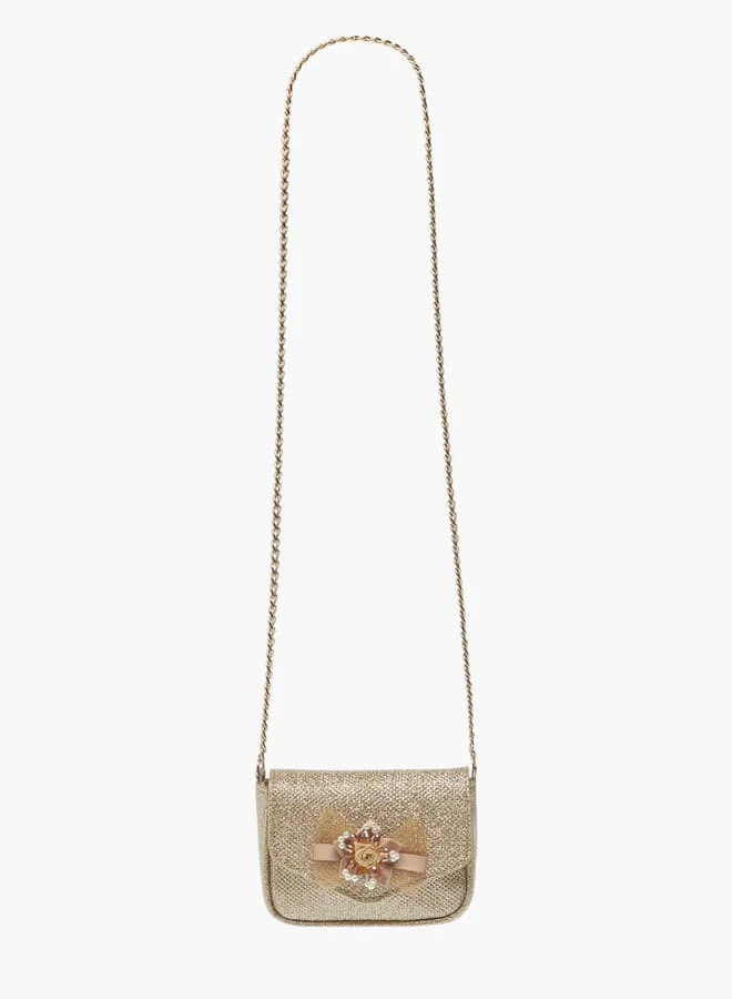 ليتل ميسي Girls Bow Accent Crossbody Bag with Chain Strap and Button Closure