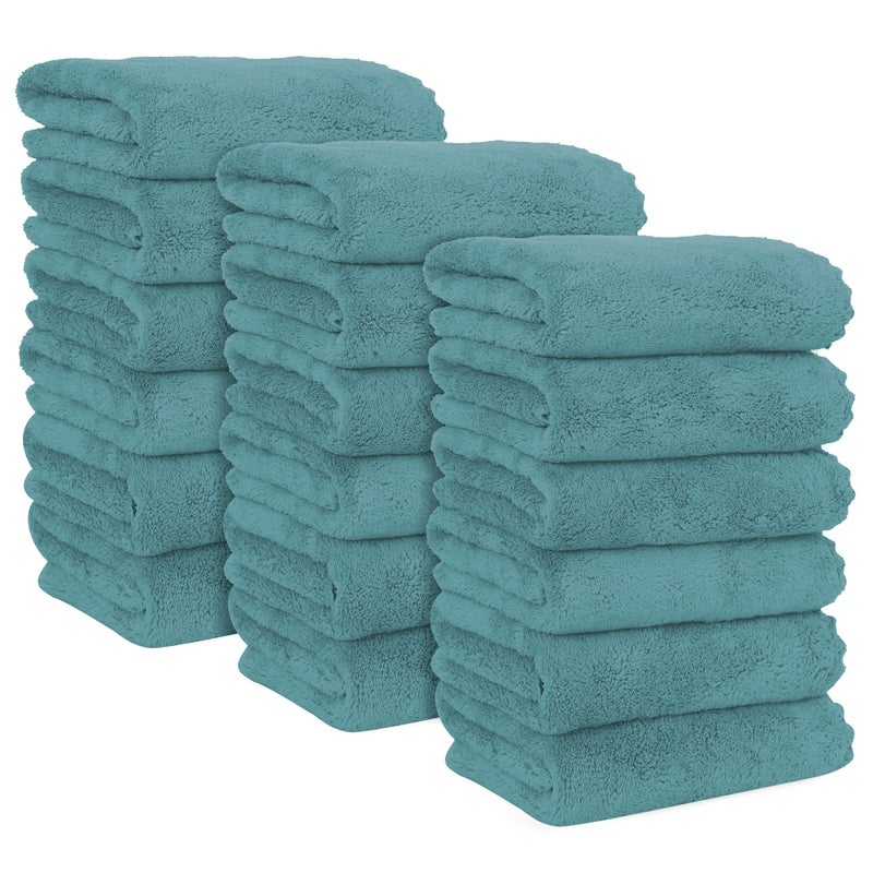 MOONQUEEN MOONQUEEN 18 Pack Premium Hand Towels - Quick Drying - Microfiber Coral Velvet Highly Absorbent Towels - Multipurpose Use as Hotel  Bathroom  Shower  Spa  Hand Towel 16 x 28 inches (Teal)  - Image 1