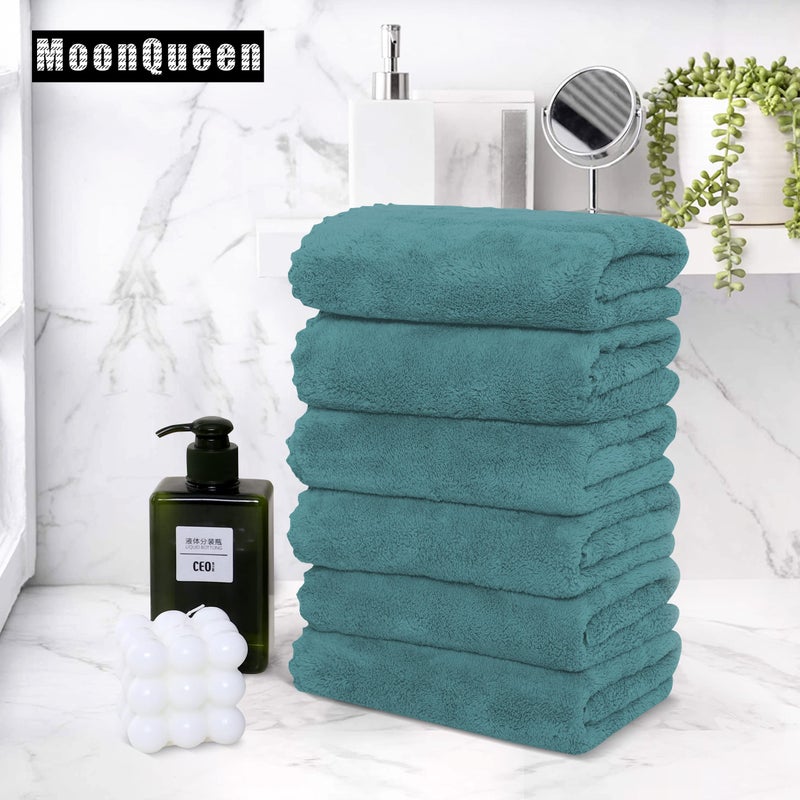 MOONQUEEN MOONQUEEN 18 Pack Premium Hand Towels - Quick Drying - Microfiber Coral Velvet Highly Absorbent Towels - Multipurpose Use as Hotel  Bathroom  Shower  Spa  Hand Towel 16 x 28 inches (Teal)  - Image 5