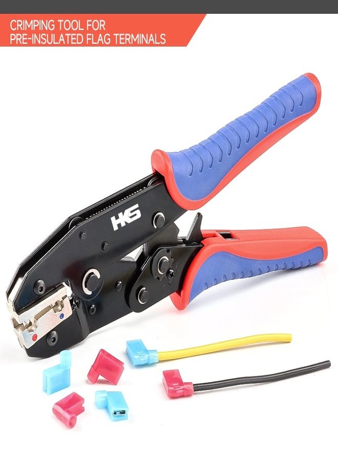 HKS Crimping Tool for Insulated Flag Terminals - Ratcheting Wire Crimpers - AWG 22-14 (0.5-2.5mm²) - Ratchet Terminal Crimper - Electrical Crimping Tool - Image 4