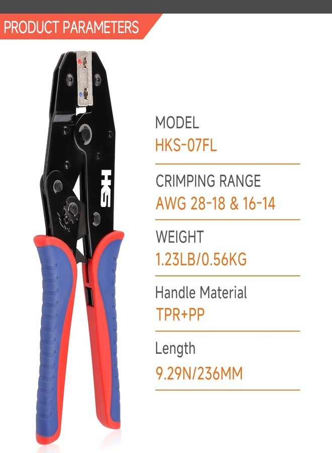 HKS Crimping Tool for Insulated Flag Terminals - Ratcheting Wire Crimpers - AWG 22-14 (0.5-2.5mm²) - Ratchet Terminal Crimper - Electrical Crimping Tool - Image 2