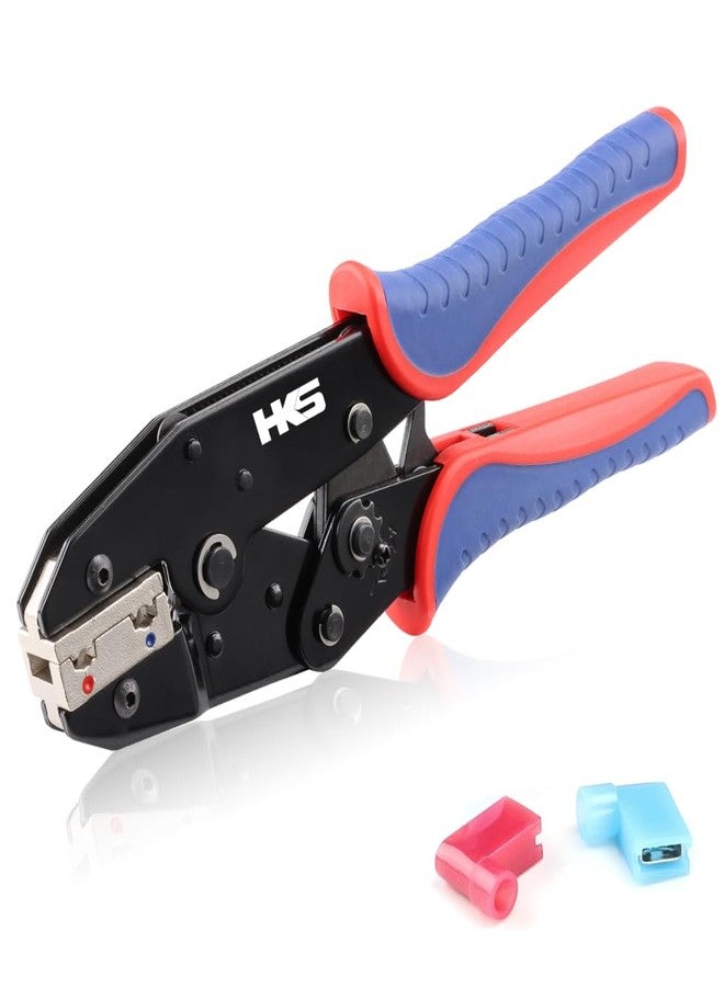 HKS Crimping Tool for Insulated Flag Terminals - Ratcheting Wire Crimpers - AWG 22-14 (0.5-2.5mm²) - Ratchet Terminal Crimper - Electrical Crimping Tool - Image 1