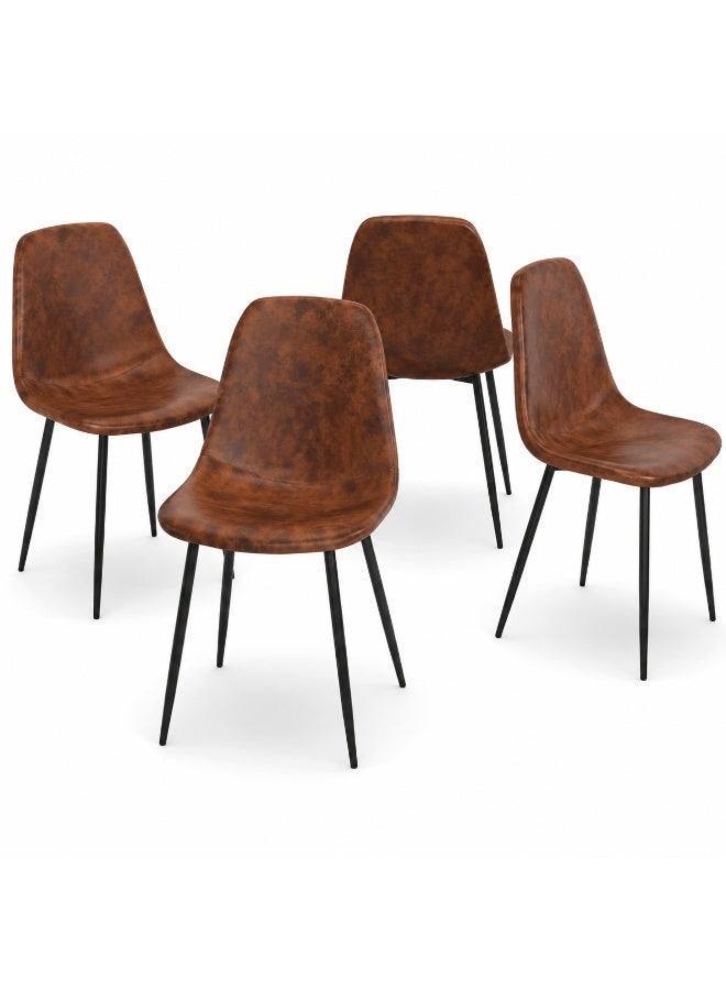 Sinyin Set of 4 Modern Dining Chairs Vintage Brown PU Leather Upholstered Kitchen Chairs Mid Century Dining Room Chairs with Ergonomic Curved Seat Sturdy Metal Legs for Home Restaurant Cafe - Image 1