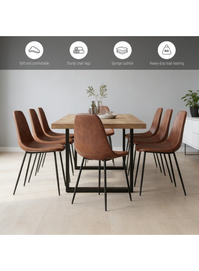 Sinyin Set of 4 Modern Dining Chairs Vintage Brown PU Leather Upholstered Kitchen Chairs Mid Century Dining Room Chairs with Ergonomic Curved Seat Sturdy Metal Legs for Home Restaurant Cafe - Image 4