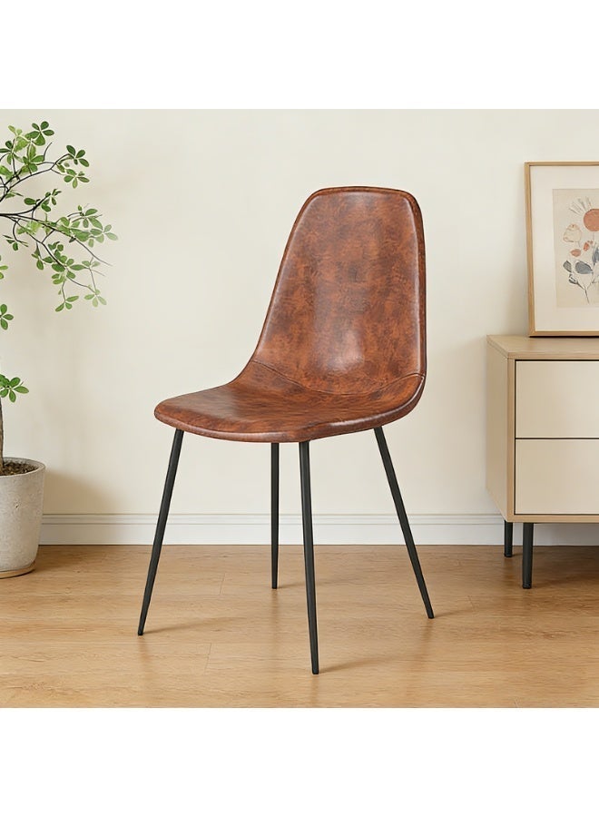 Sinyin Set of 4 Modern Dining Chairs Vintage Brown PU Leather Upholstered Kitchen Chairs Mid Century Dining Room Chairs with Ergonomic Curved Seat Sturdy Metal Legs for Home Restaurant Cafe - Image 2