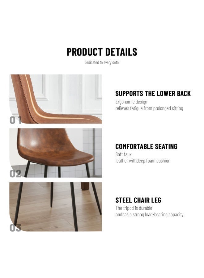 Sinyin Set of 4 Modern Dining Chairs Vintage Brown PU Leather Upholstered Kitchen Chairs Mid Century Dining Room Chairs with Ergonomic Curved Seat Sturdy Metal Legs for Home Restaurant Cafe - Image 5