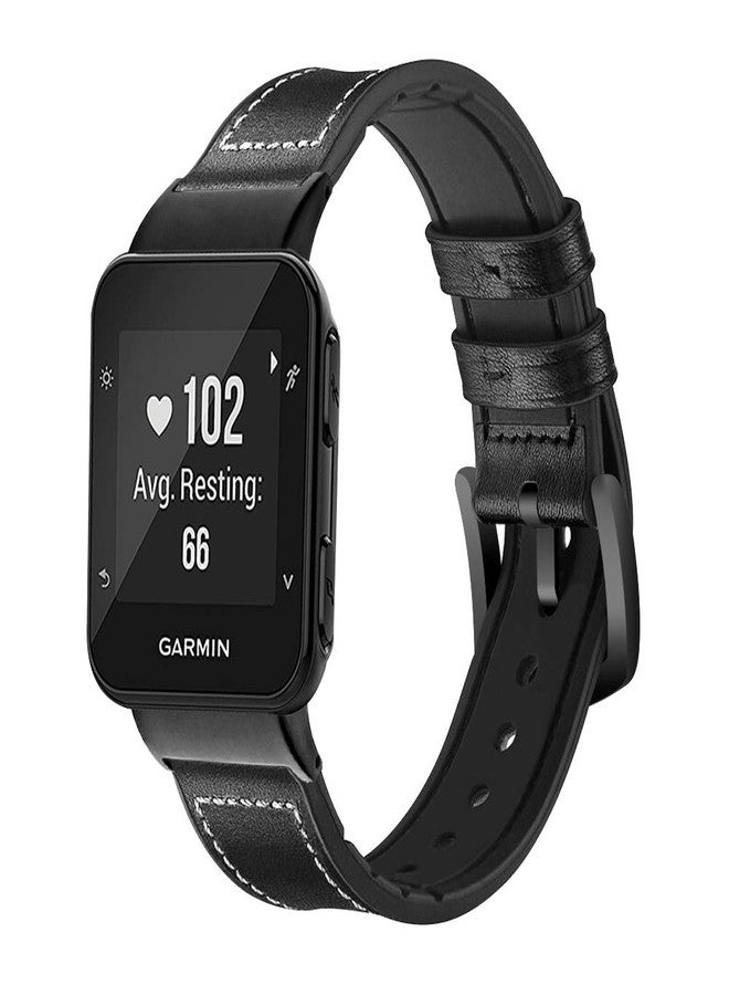 C2D JOY Leather & Silicone Mixed Strap Compatible with Forerunner 35/30 and Approach S10 Bands Replacement (Black) - Image 1