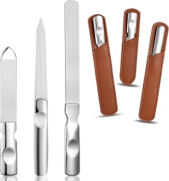 Wanmu 3Pcs Metal Nail File Stainless Steel Nail Trimmer with Leather Case Heavy Duty Double Sided Toenail File for Thick Toenails Professional coarse Nail File for Men Women Home Salon Travel - Image 1