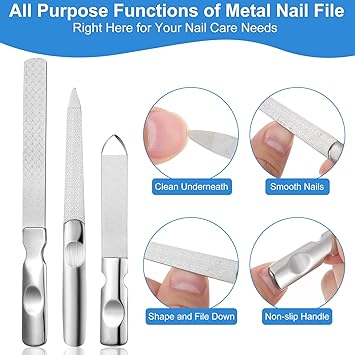 Wanmu 3Pcs Metal Nail File Stainless Steel Nail Trimmer with Leather Case Heavy Duty Double Sided Toenail File for Thick Toenails Professional coarse Nail File for Men Women Home Salon Travel - Image 3