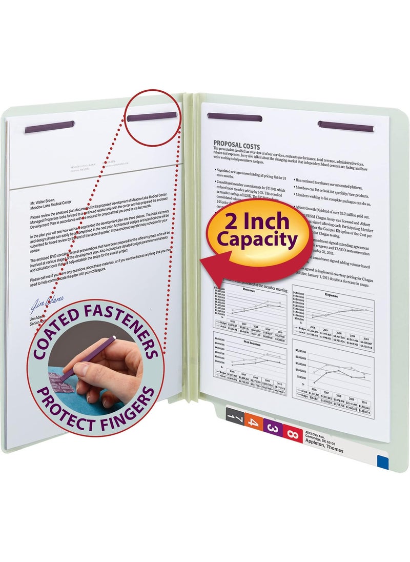 Smead End Tab Pressboard Fastener File Folder with SafeSHIELD Fasteners 2 Fasteners 2 Expansion Letter Size GrayGreen 25 per Box 34715
