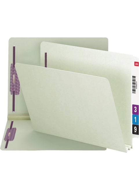 Smead End Tab Pressboard Fastener File Folder with SafeSHIELD Fasteners 2 Fasteners 2 Expansion Letter Size GrayGreen 25 per Box 34715