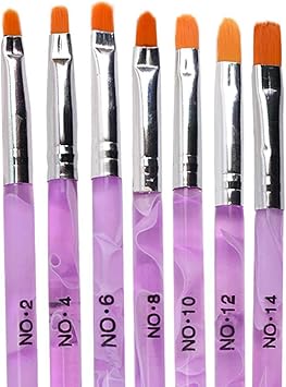TRIXES 7PC UV Gel Acrylic Nail Brush Set Assorted Nail Art Builder Brushes Accurate Professional Salon Painting Tools Marbled Purple Pink - Image 2